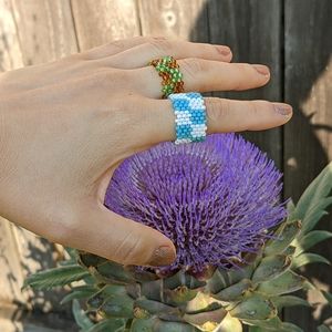 Handmade beaded check board ring set